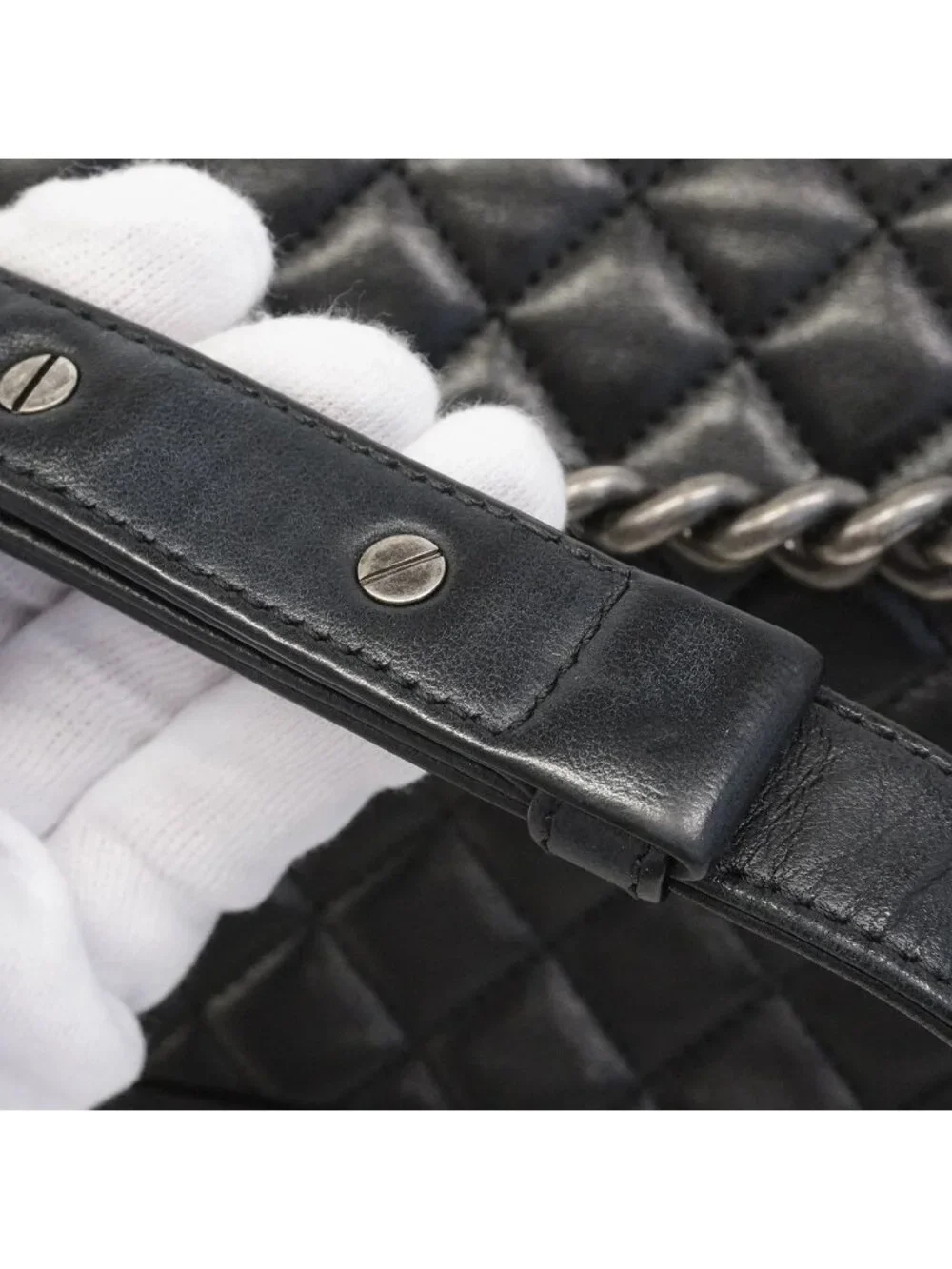 Chanel Shoulder Bag Boy Lambskin Black Silver